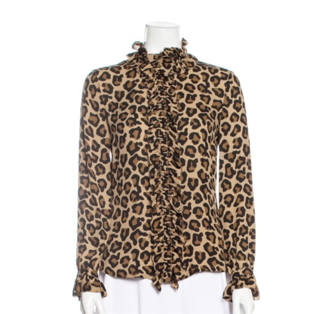 Tory Burch Leopard 100% Silk Ruffle Long Sleeve Blouse NWOT sz 6 - Picture 12 of 14